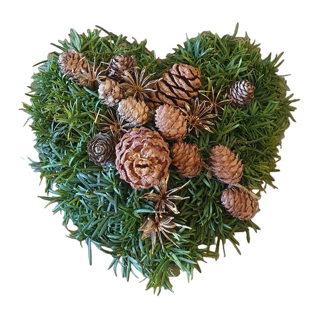 Trauerherz aus Taxus mit Zapfen_Grabschmuck_online bestellen Zürich