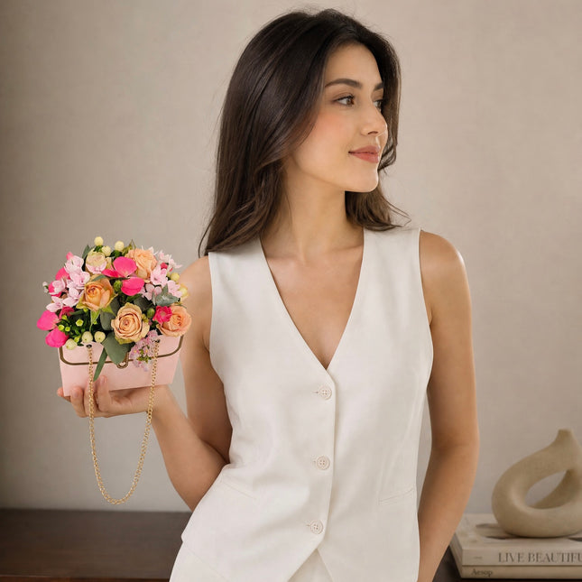 Rosa Blütentasche mit Rosen und pastellfarbenen Saisonblumen online kaufen Zürich