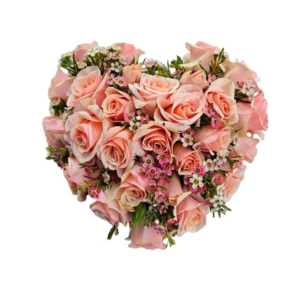 Mini Herz in Rosa mit Rosen und Wachsblumen, handgefertigt im Blumenladen Zürich online bestellen