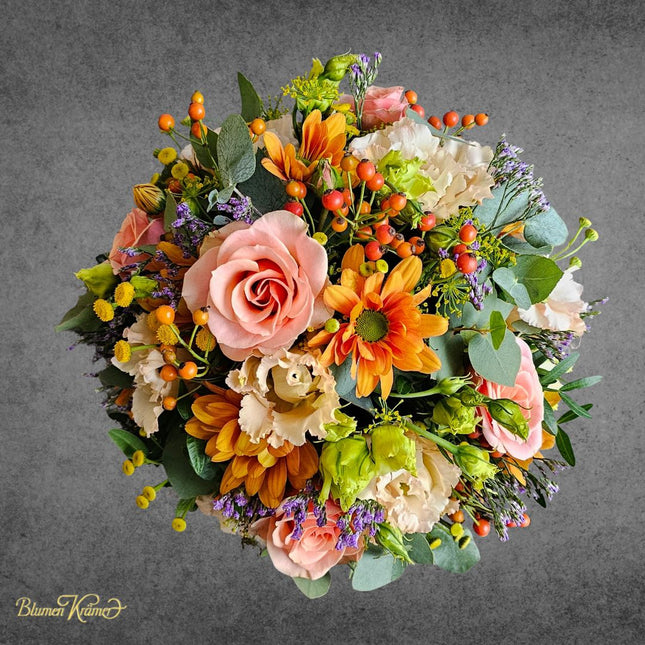 Herbstlicher Blumenkorb mit Chrysanthemen  und Rosen online kaufen Zürich Lieferung frisch vom Floristen