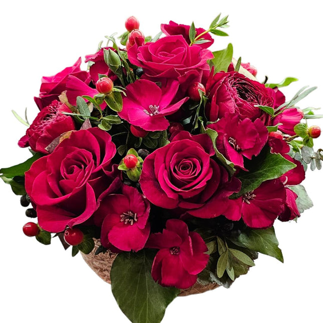 Blumenkorb mit roten Blumen online kaufen Zürich Lieferung frisch vom Floristen