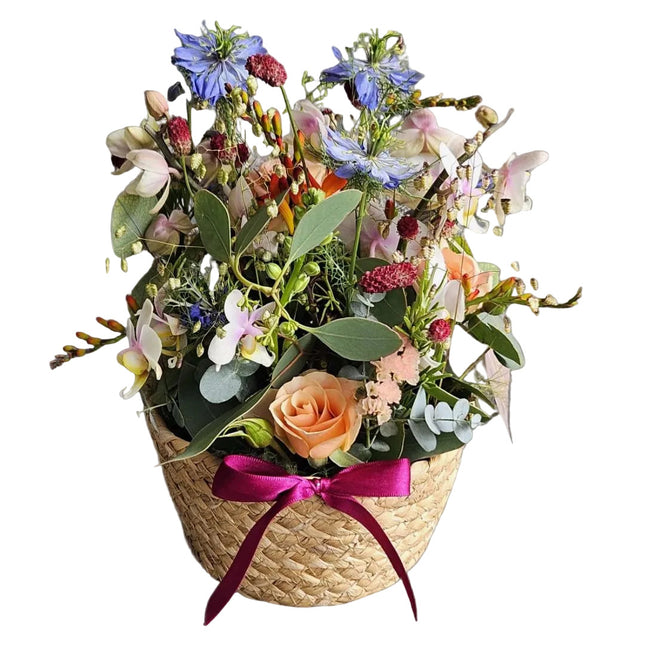 Blumenkorb mit Orchideen Rosen und saisonalen Blumen online bestellen in Zürich