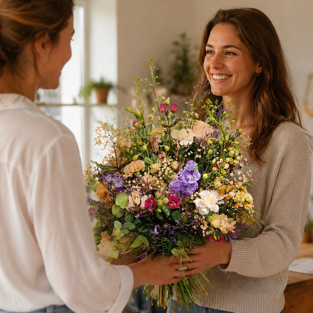 Pastellfarbener Blumenstrauss mit Rosen Levkojen Lisianthus und Saisonblumen online kaufen in Zürich mit Lieferung