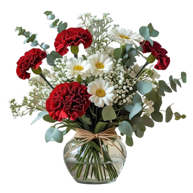 Herzensgruss Blumenstrauss mit Nelken Margeriten Eukalyptus und Gypsophila zum Muttertag online kaufen in Zürich