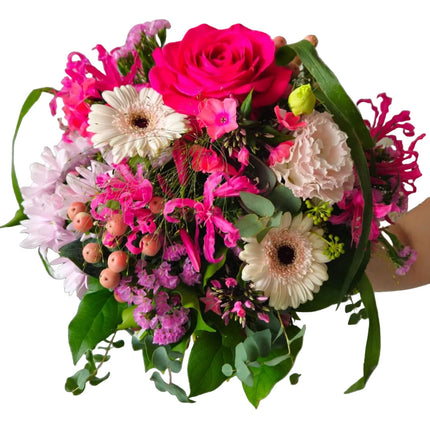 Frischer Blumenstrauss mit pinken saisonalen Blüten – ideal als Geschenk oder Tischdeko