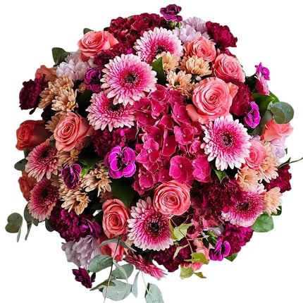 Romantischer Herbstblumenstrauss in Rosa und Weinrot mit saisonalen Blüten aus Zürich online bestellen