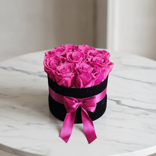 Rosenbox stabilisiert pinke Rosen online bestellen Lieferung Zürich