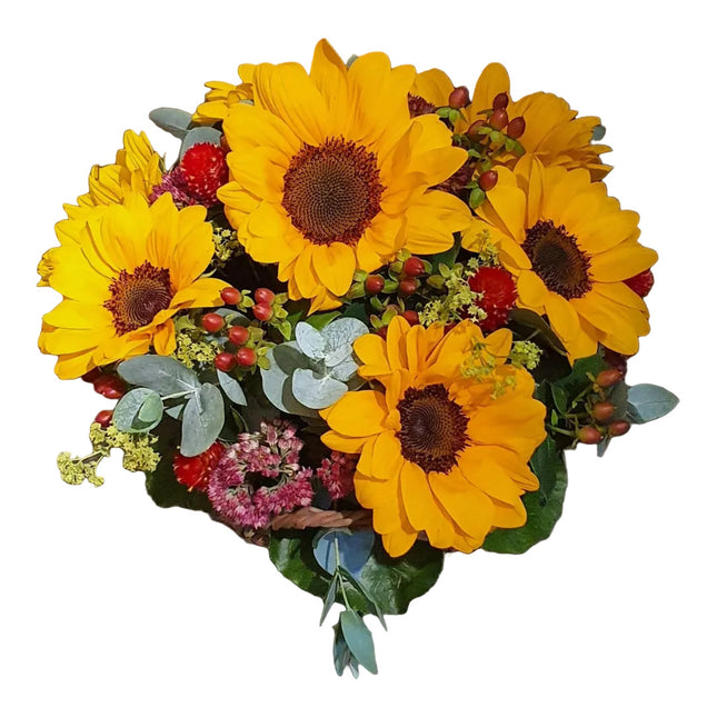 Sonnenblumenkorb mit frischen Sonnenblumen online bestellen in Zürich sommerliches Blumengeschenk mit Lieferung
