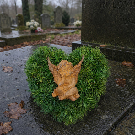 Trauerherz aus Taxus mit Engel_Grabschmuck_online bestellen Zürich