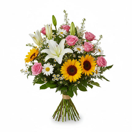 Sonnenblumen Blumenstrauss kaufen Zürich mit Lilien Rosen Sommerstrauss Lieferung heute