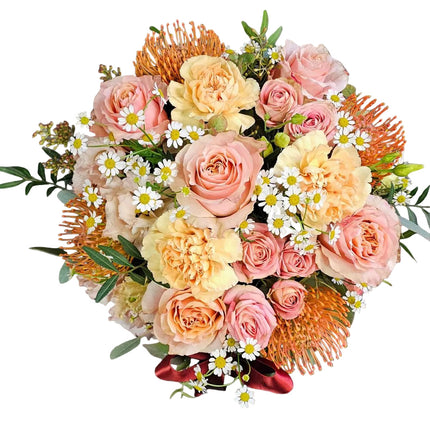 Blumenkorb Zürich mit Rosen Nelken Kamille und exotischen Blüten mit Lieferservice in Zürich und Umgebung