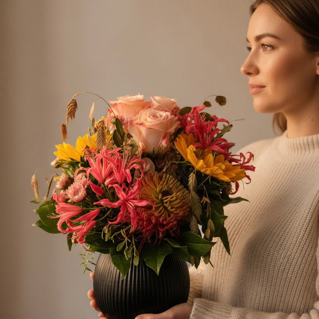 Herbstmärchen Blumenstrauss mit saisonalen Herbstblumen in warmen Farben