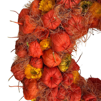 Herbstkranz mit Physalis in Orange und Rot mit Schleife online bestellen in Zürich
