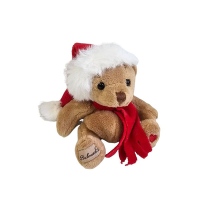 Teddy Schlüsselanhänger braun mit Weihnachtsmütze und Herz auf dem Fuss