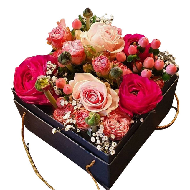 Blumenbox Pink mit frischen saisonalen Blumen in schwarzer Box online kaufen Zürich